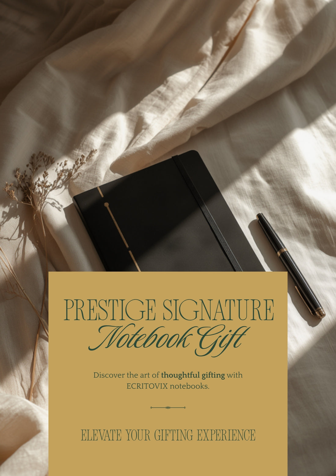 Carnet Prestige Signature ECRITOVIX, cadeau corporatif élégant sur fond crème