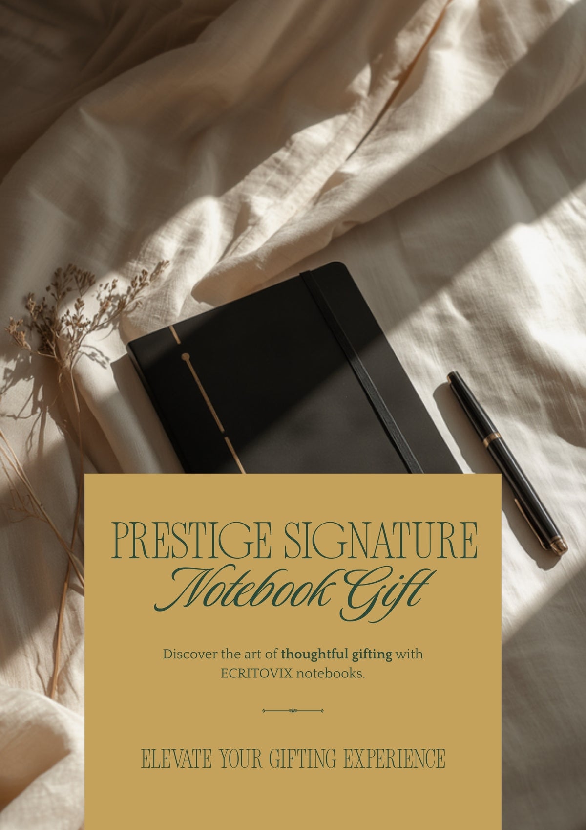 Carnet Prestige Signature ECRITOVIX, cadeau corporatif élégant sur fond crème