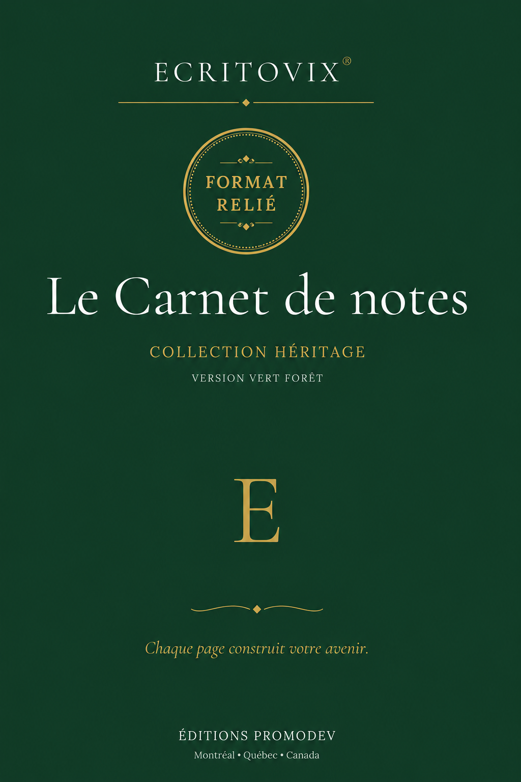 Carnet de notes ECRITOVIX Collection Héritage Vert Forêt, couverture rigide reliée vert profond et or