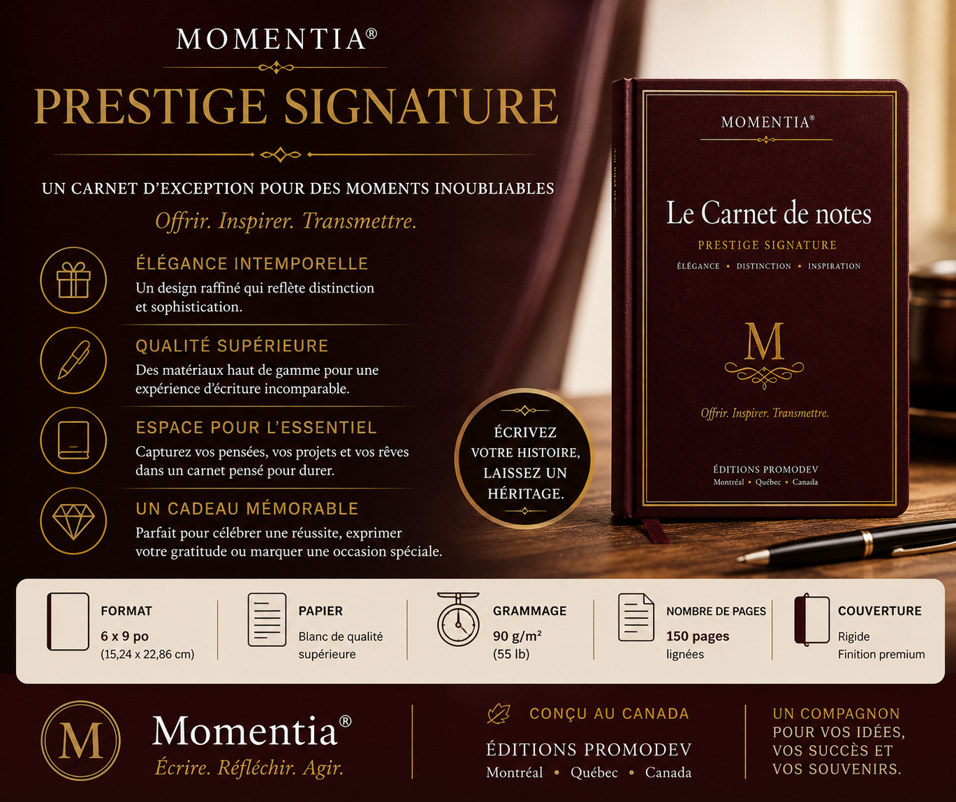 Carnet Prestige Signature Momentia, détails des finitions dorées
