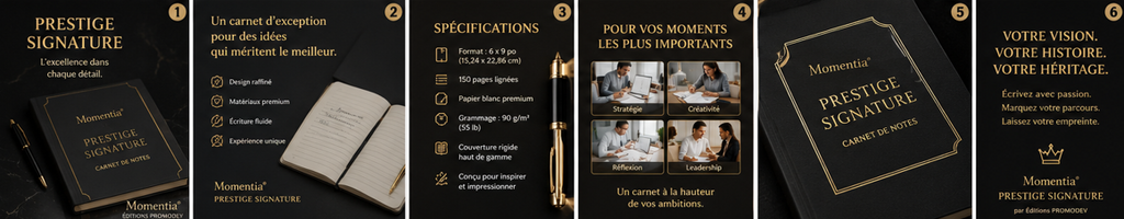 Carnet de notes Prestige Signature Momentia, couverture rigide bourgogne et or, cadeau d'exception