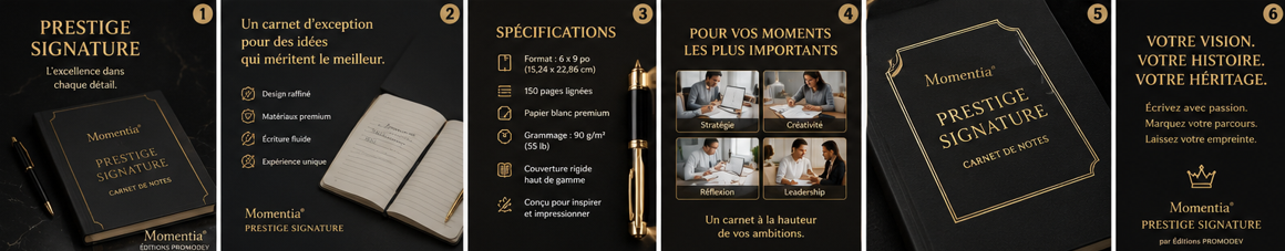 Carnet de notes Prestige Signature Momentia, couverture rigide bourgogne et or, cadeau d'exception