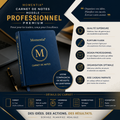 Carnet de notes Professionnel Premium Momentia, couverture rigide bleu marine et or pour leaders