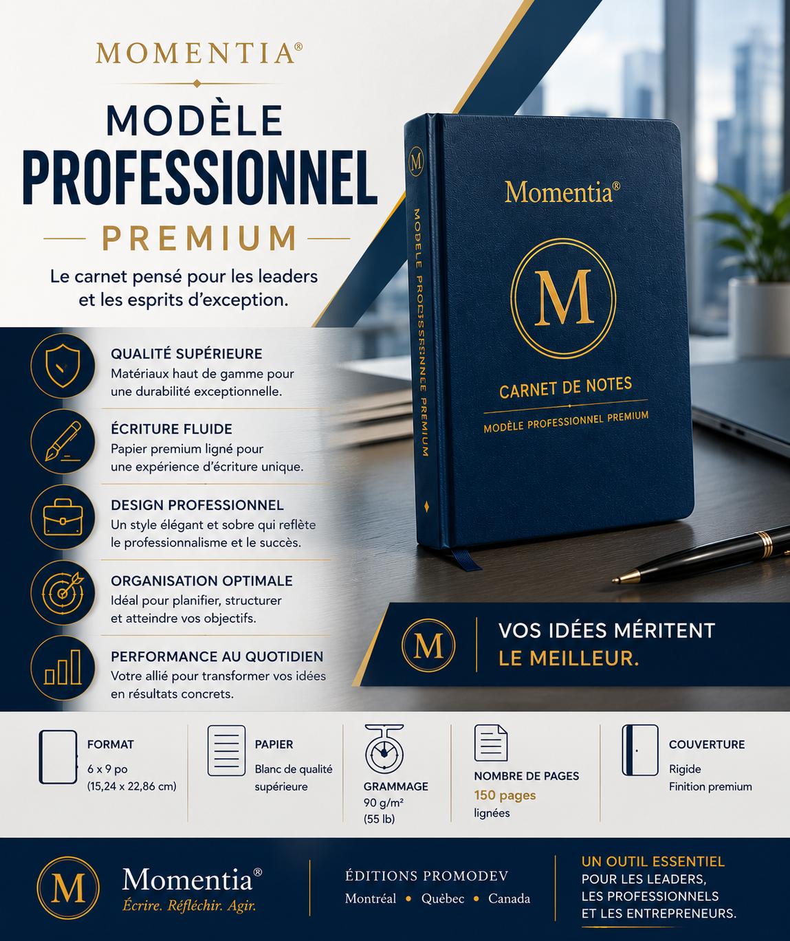 Carnet de travail Professionnel Premium Momentia, mise en situation de bureau