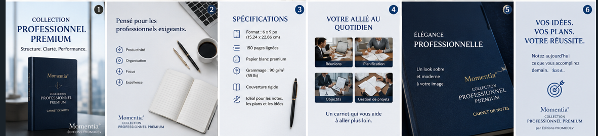 Carnet de notes Professionnel Premium des Éditions PROMODEV, visuel de marque Momentia