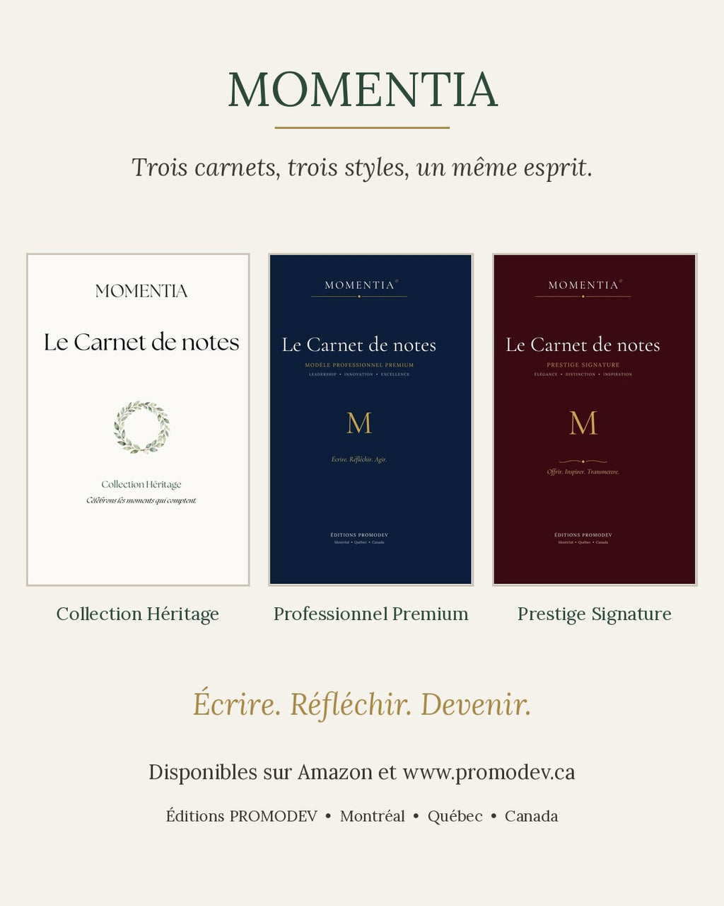 Carnet de notes Professionnel Premium Momentia, couverture bleu marine et or